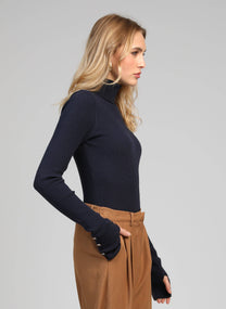 Maglione dolcevita a costine blu navy