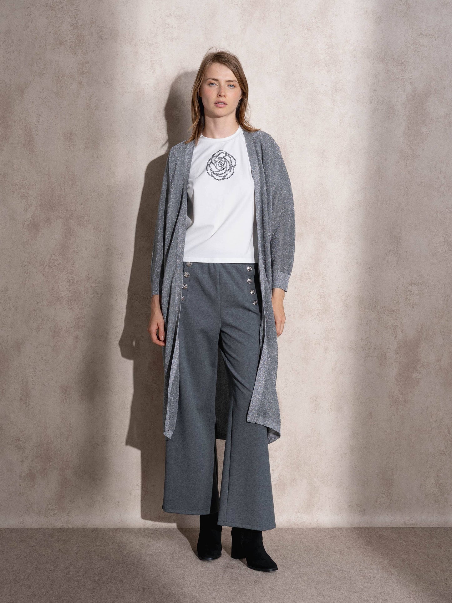 Cardigan lungo metallizzato da donna