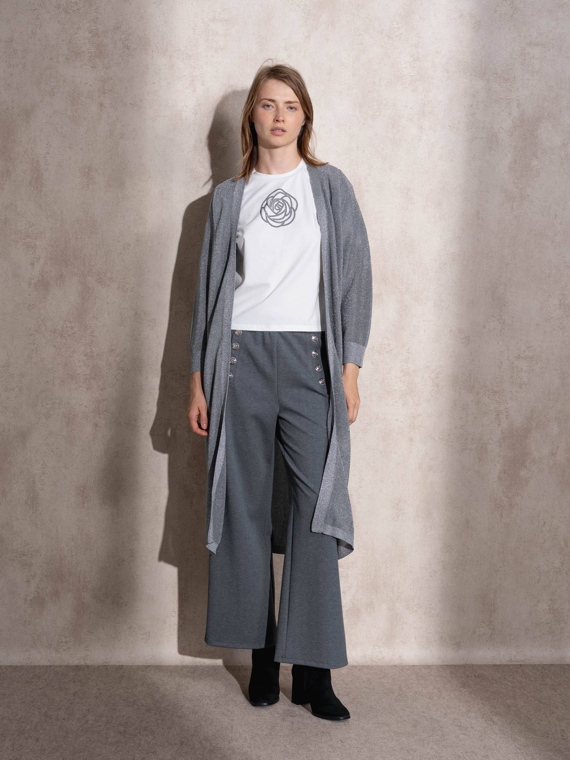 Cardigan lungo metallizzato da donna