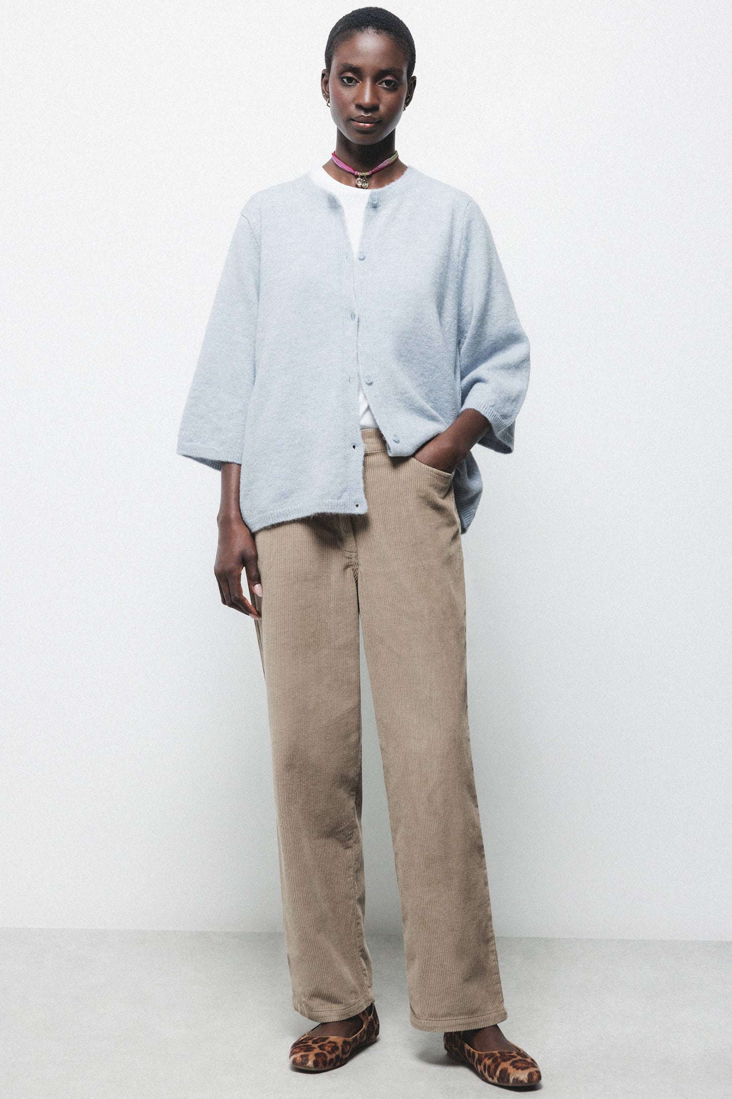 Cardigan in maglia rasata con maniche 3/4