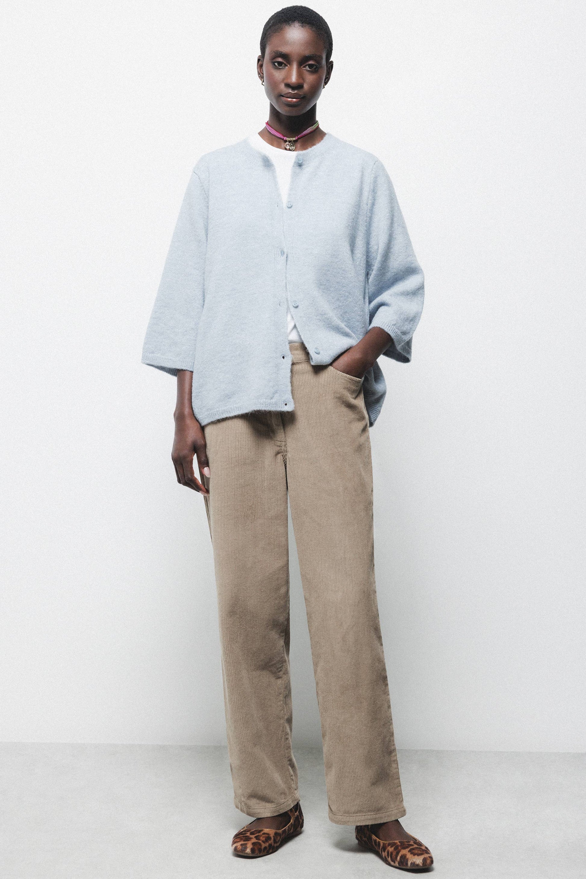 Cardigan in maglia rasata con maniche 3/4