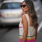 Abito midi in maglia a righe multicolor