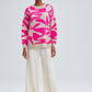 Maglione oversize in maglia con fantasia astratta rosa e beige