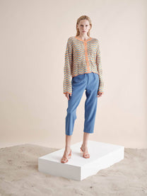 Giacca cardigan in maglia multicolor a zig zag