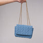 Borsa a tracolla in denim trapuntato con catena dorata