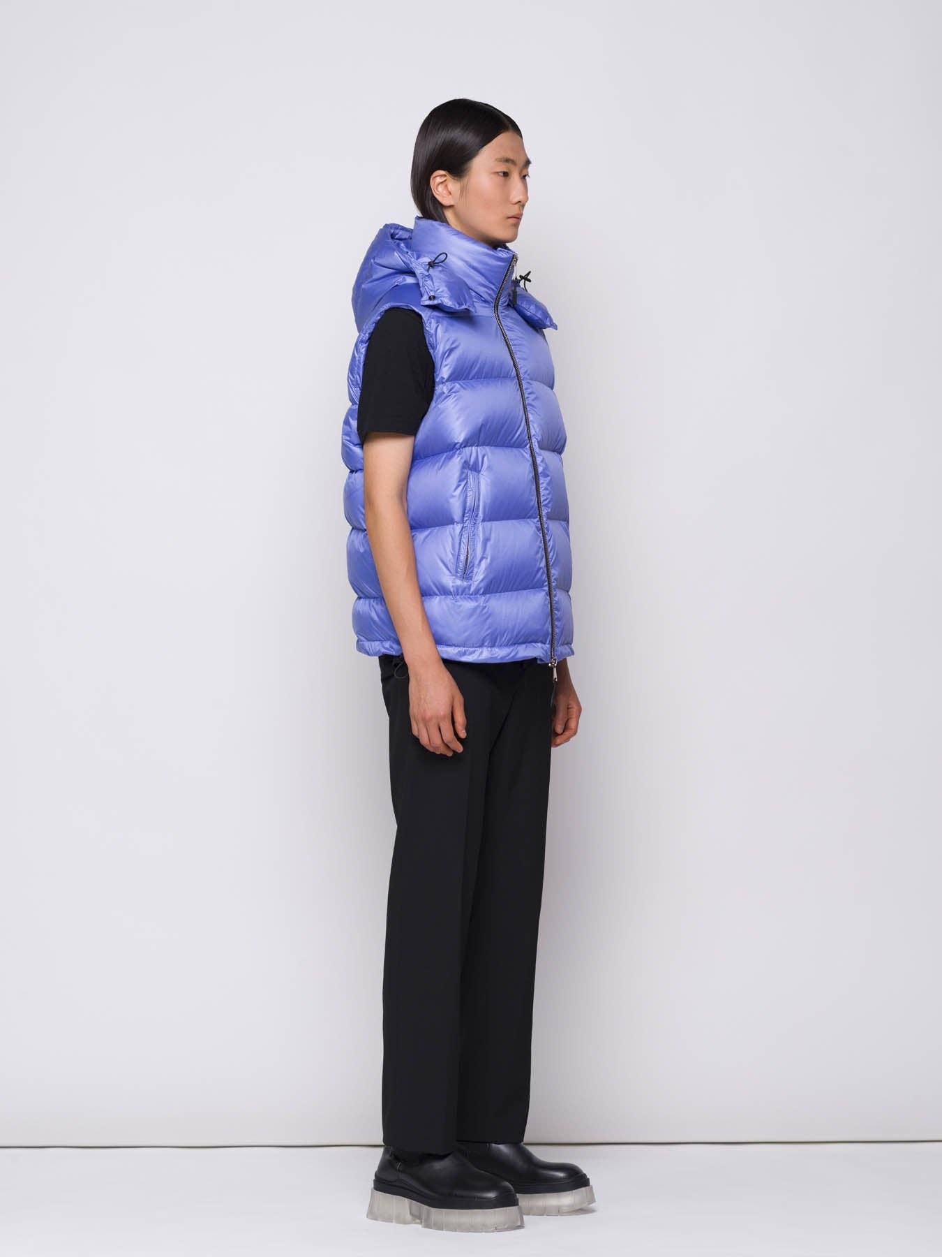 Gilet Piumino Imbottito con Cappuccio Viola