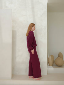 Maglione girocollo a costine in misto cashmere con maniche a palloncino
