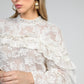 Camicia Soely écru in jacquard trasparente con volant