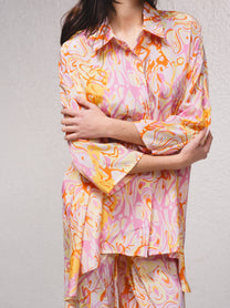 Vestito corto oversize in satin con stampa