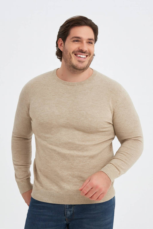 Maglione girocollo effetto cashmere beige taglie forti