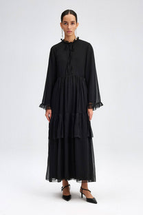 Abito maxi in chiffon nero