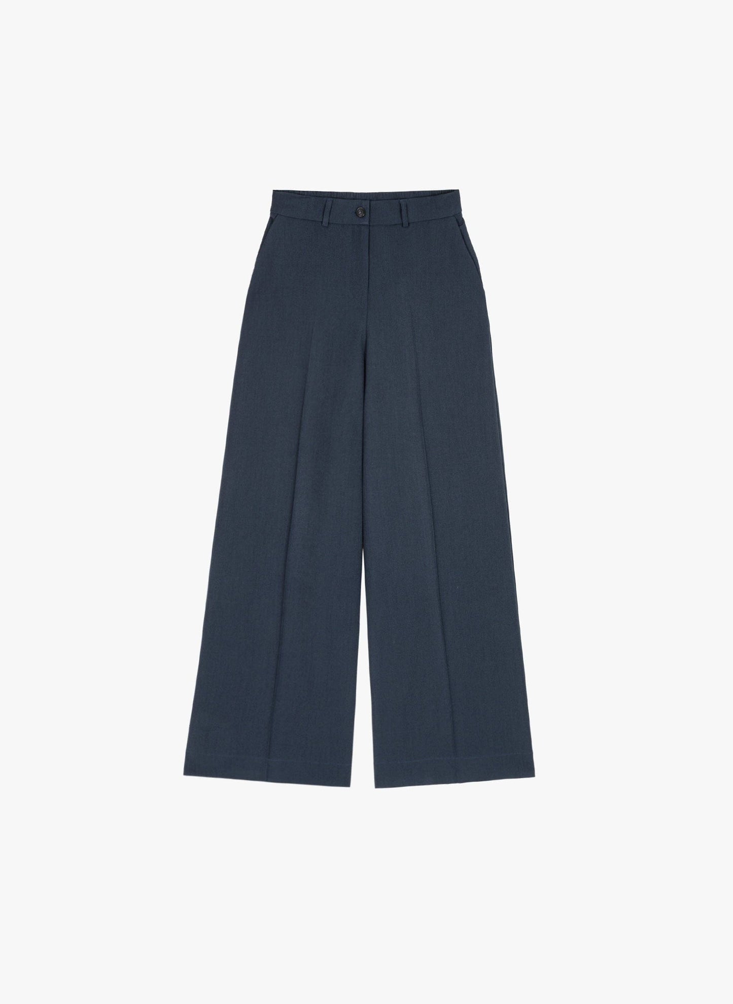 Pantaloni a vita alta in twill blu navy