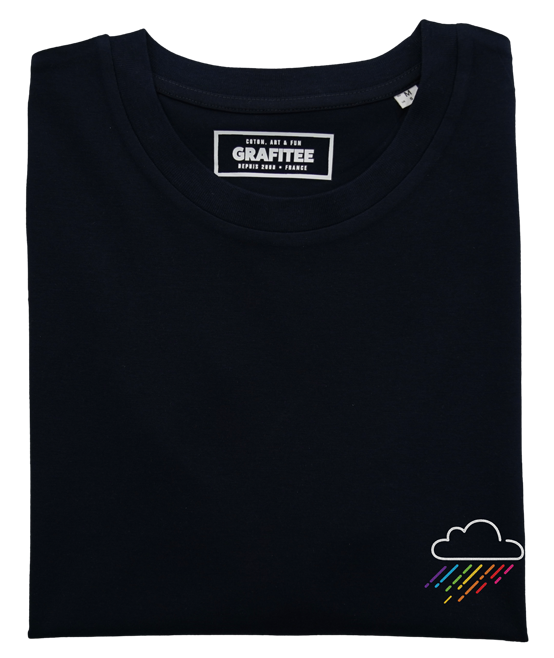 T-shirt nera Rainbow ricamata in cotone biologico
