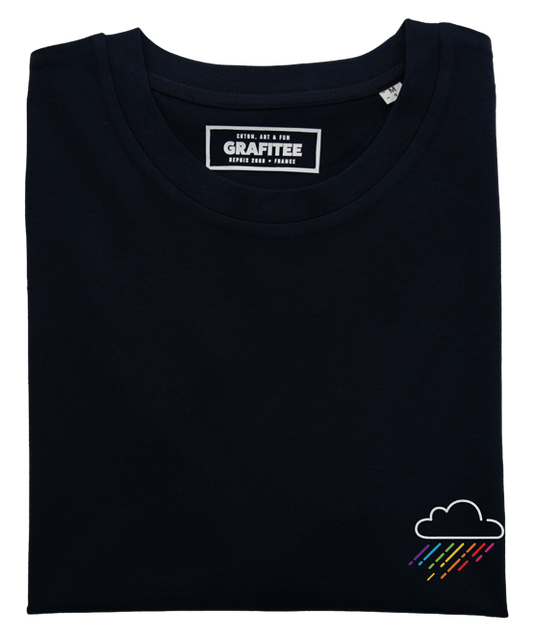 T-shirt nera Rainbow ricamata in cotone biologico
