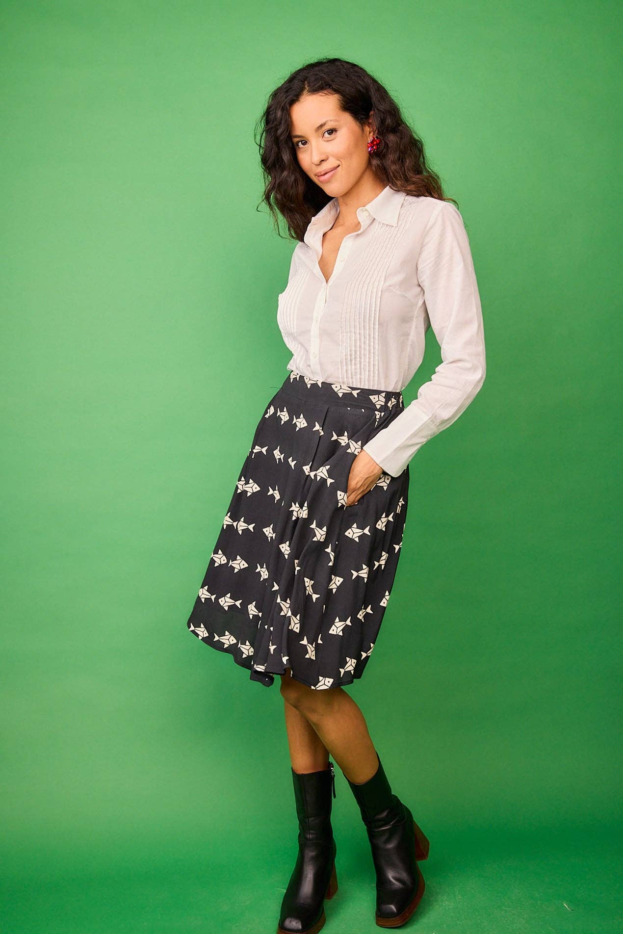 Camicia Rocio bianca in cotone con pieghe