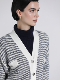 Cardigan in maglia bicolore a righe con bottoni