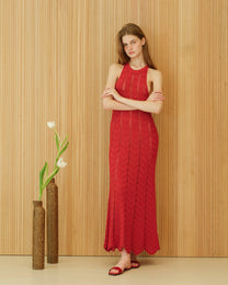 Abito lungo in cotone fine con dettaglio crochet a zig zag