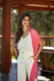 Gilet lungo traforato in maglia