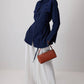 Camicia in lino blu navy con pizzo floreale e cintura