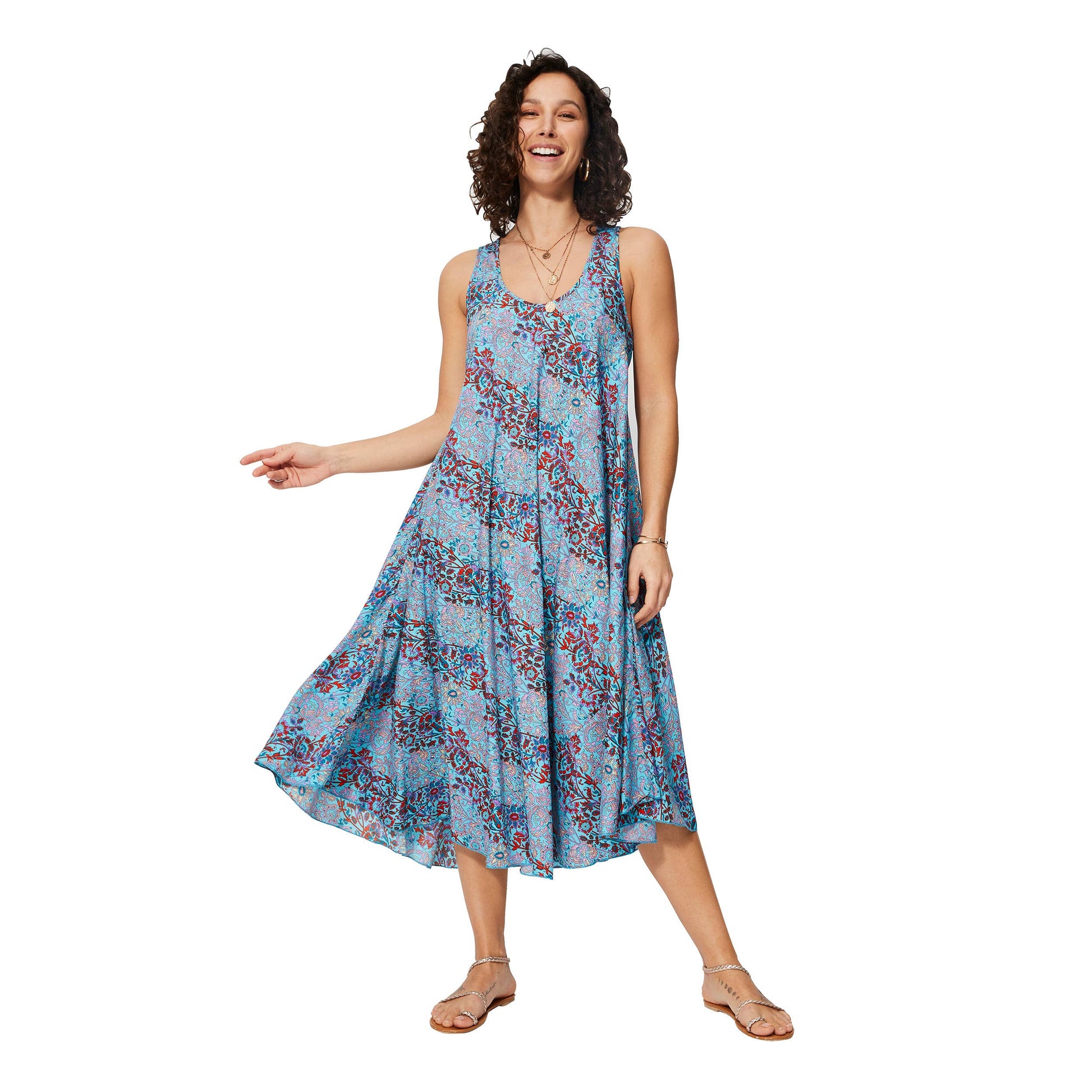 Abito estivo midi senza maniche boho multicolor
