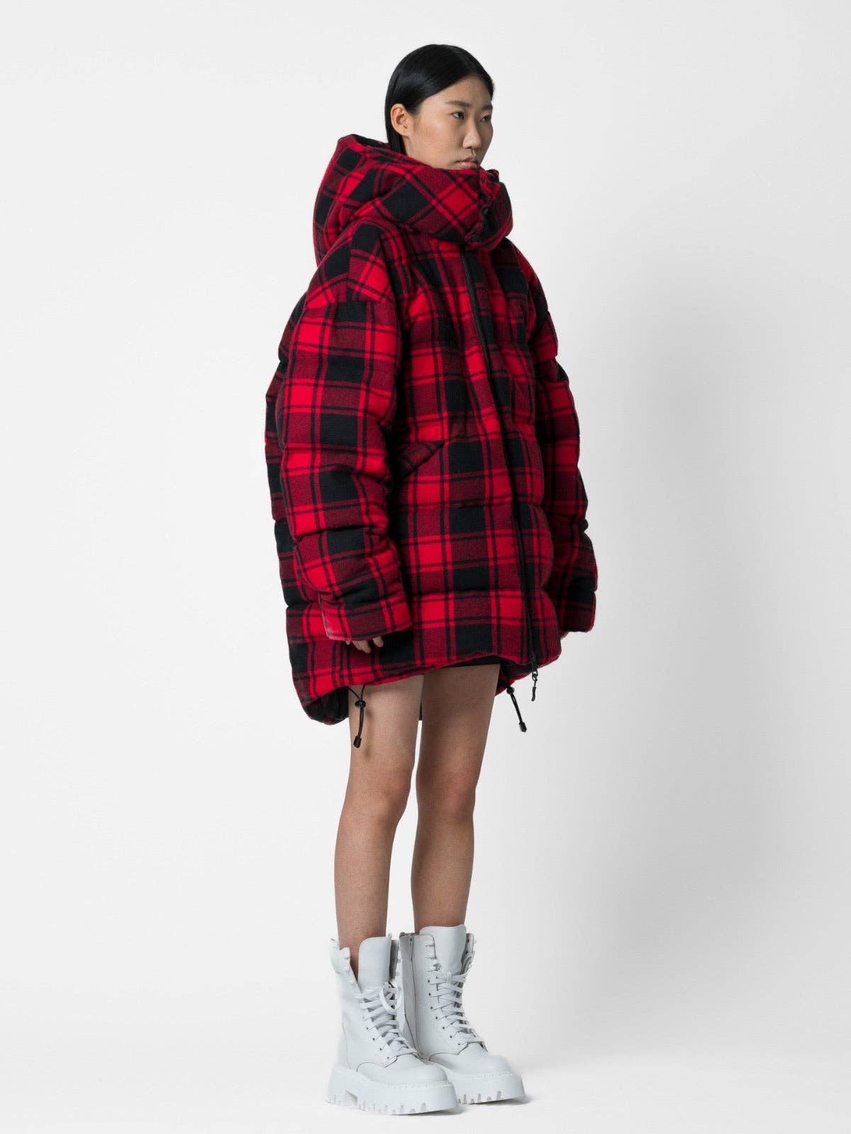 Parka tartan con logo e cappuccio staccabile