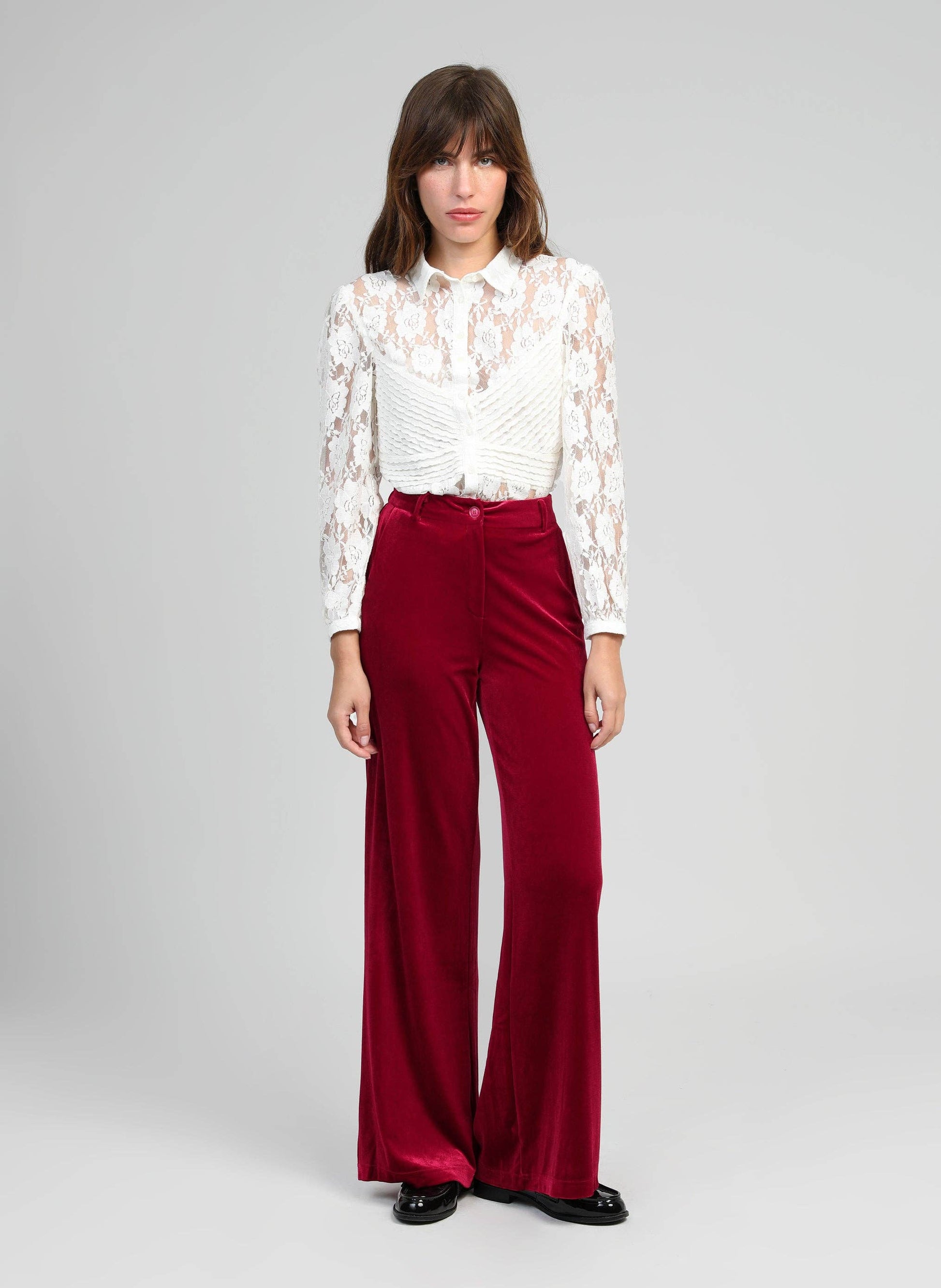 Pantaloni a Zampa in Velluto Rosso