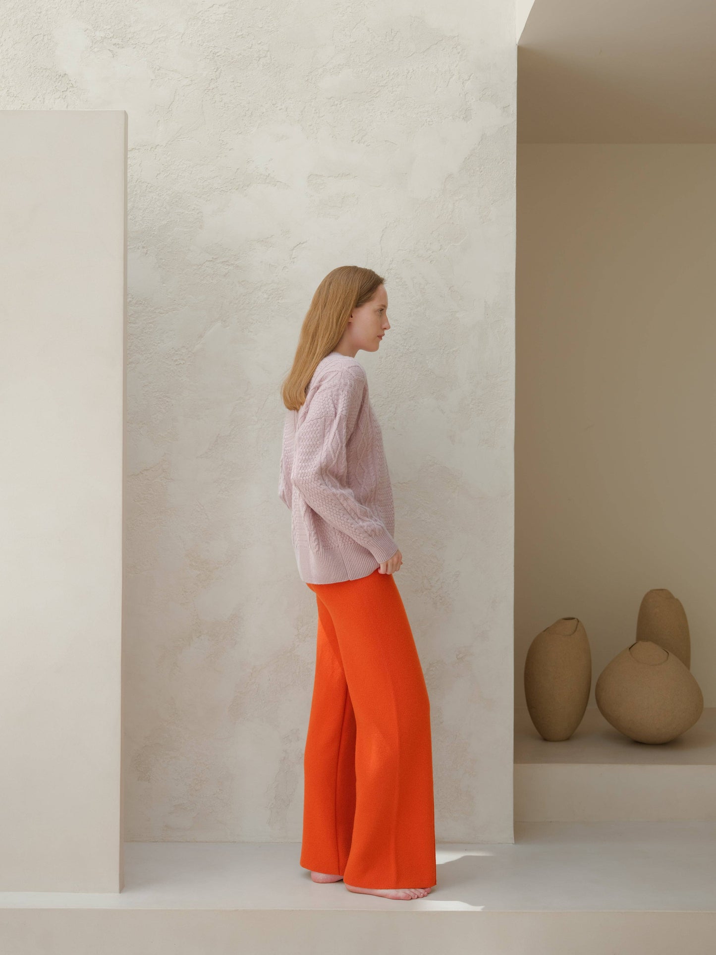 Maglione girocollo a coste da pescatore in misto cashmere