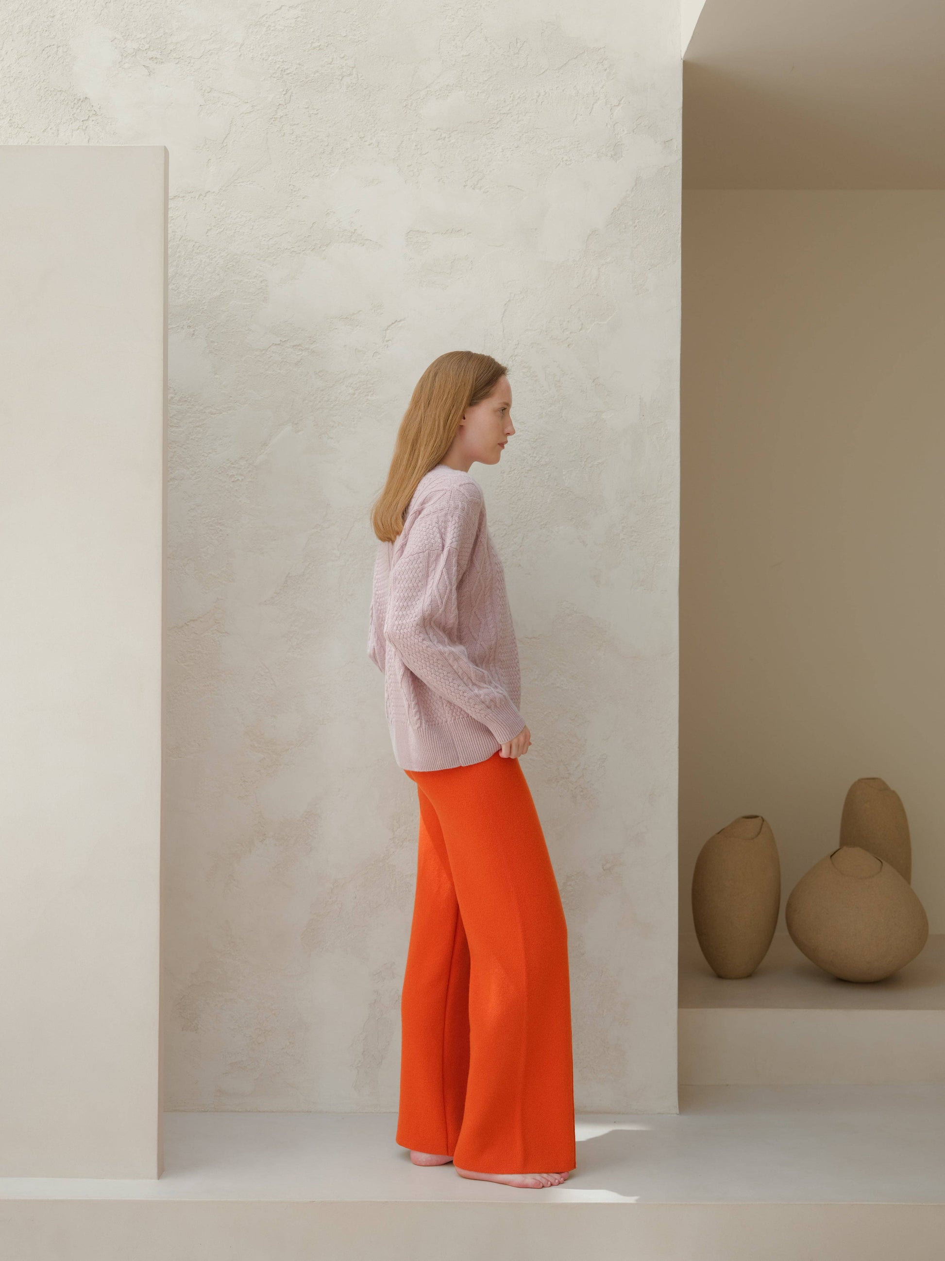 Maglione girocollo a coste da pescatore in misto cashmere