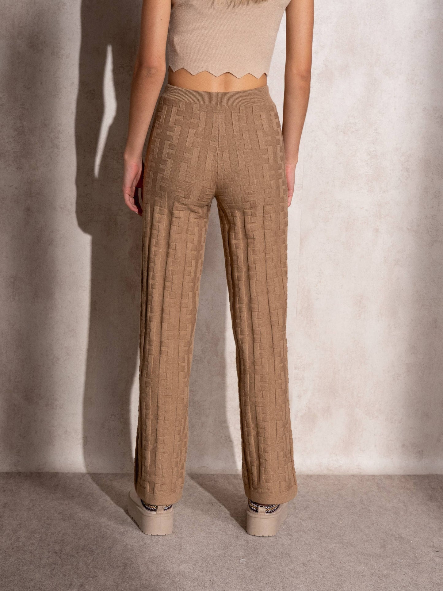 Pantaloni in maglia jacquard a vita alta