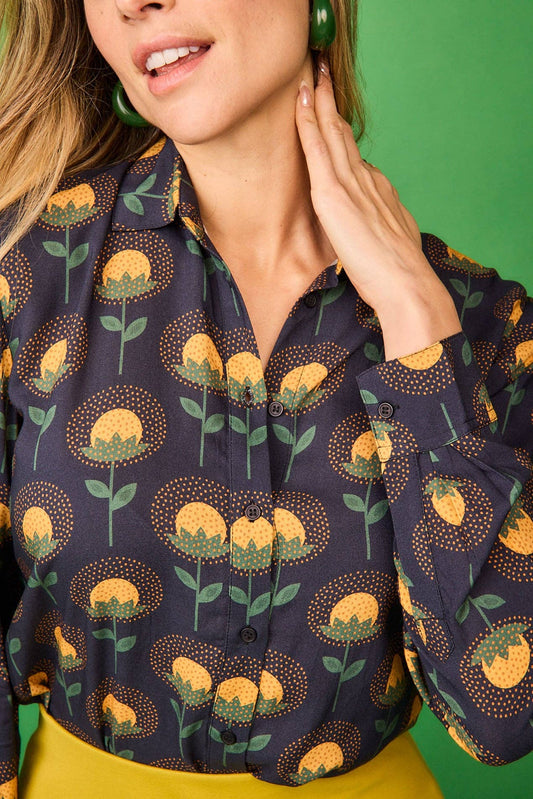 Camicia slim floreale con fiori gialli