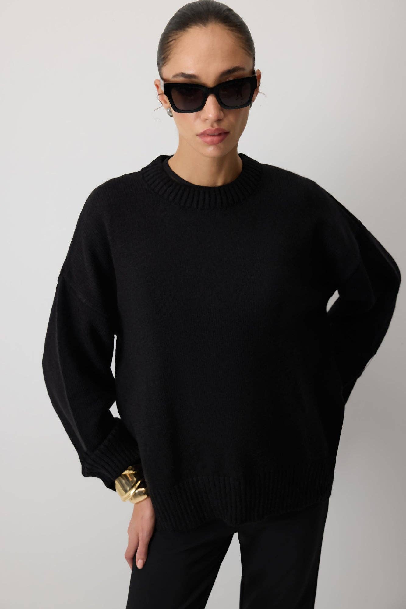 Maglione basic in maglia nero