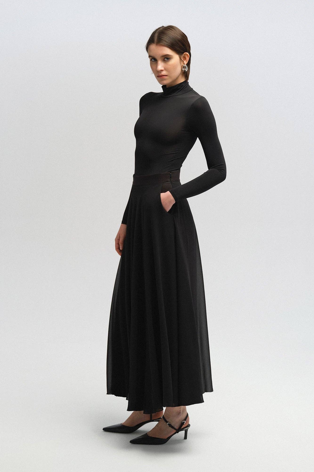 Gonna lunga in chiffon nera