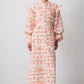 Abito maxi floreale arancione in misto lino con maniche a volant
