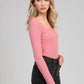 Top a maniche lunghe rosa con scollo quadrato