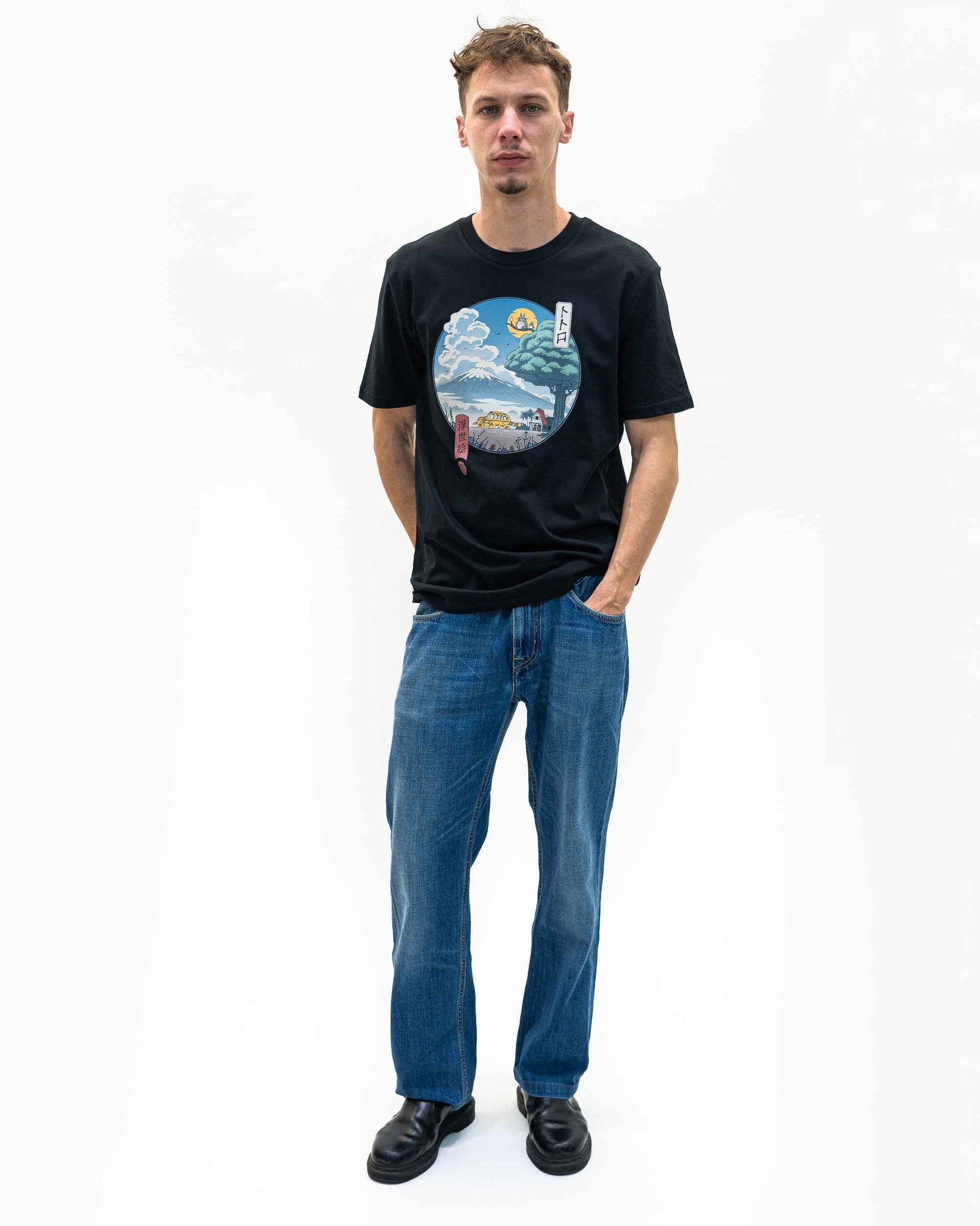 T-shirt unisex Totoro Ukiyo-e con grafica Totoro e Gatto-Bus