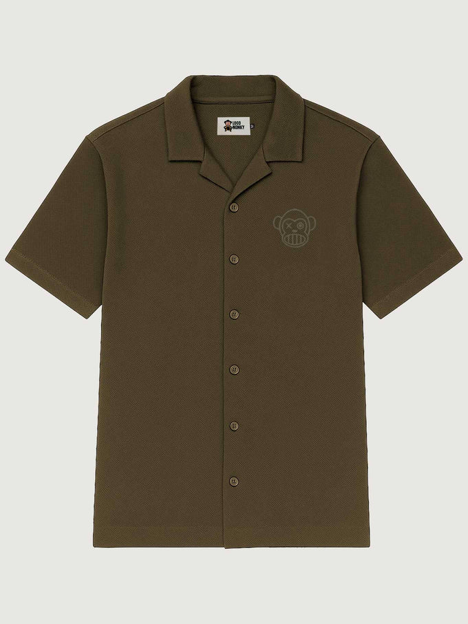 Camicia unisex in cotone piqué khaki con logo ricamato