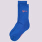 Calzini Déjà Vu blu con lettering corallo in cotone biologico