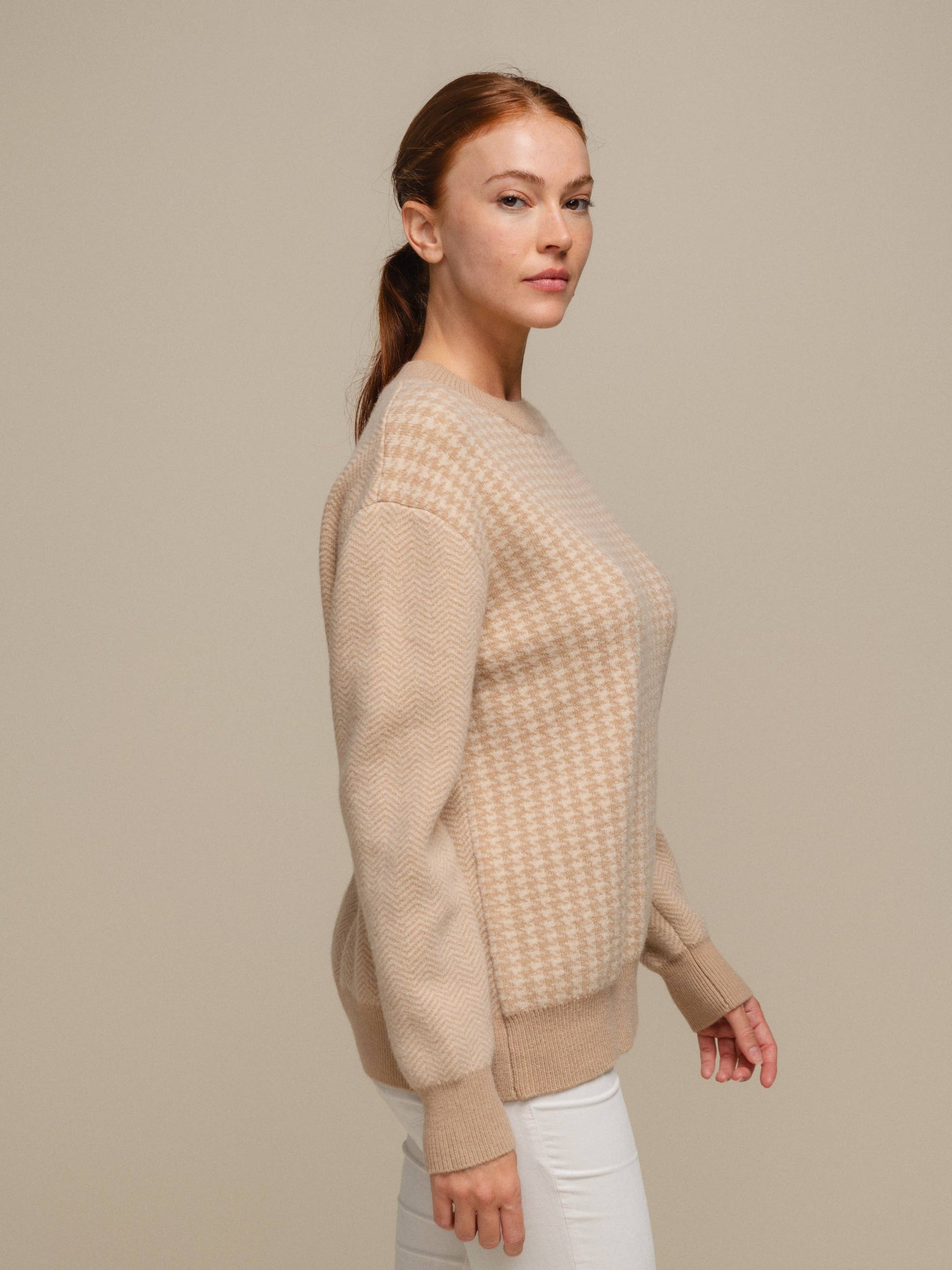 Maglione in maglia pied-de-poule da donna girocollo