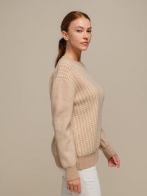 Maglione in maglia pied-de-poule da donna girocollo