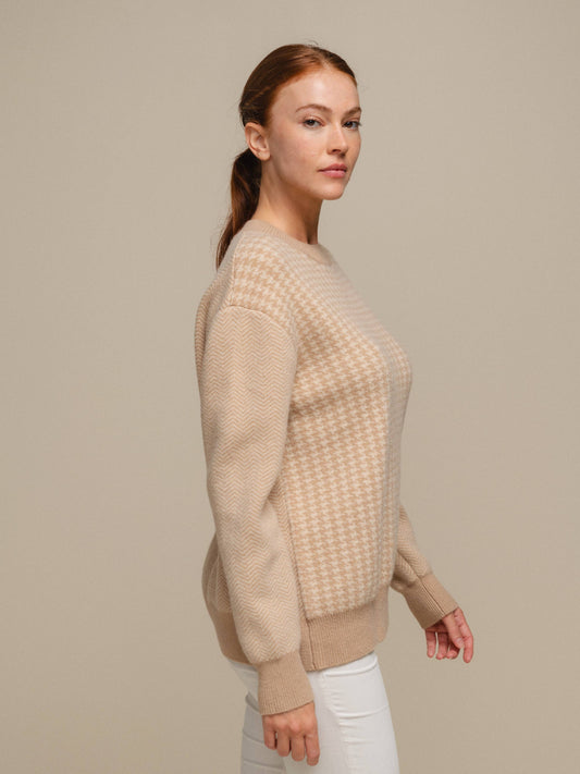Maglione in maglia pied-de-poule da donna girocollo