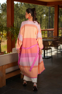 Kimono lungo a righe multicolor in cotone