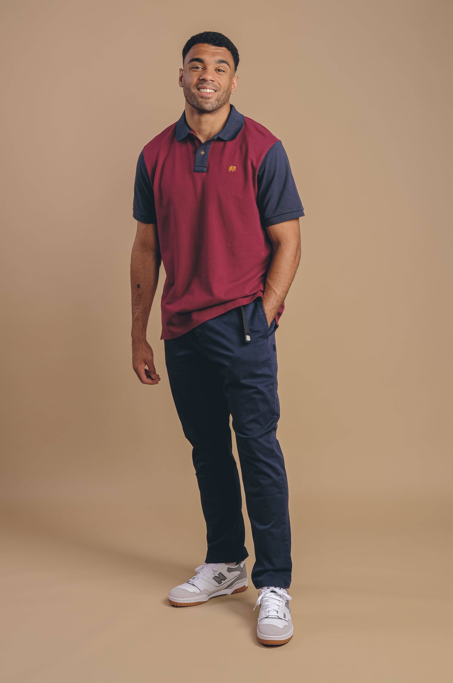 Polo color block in cotone biologico bordeaux