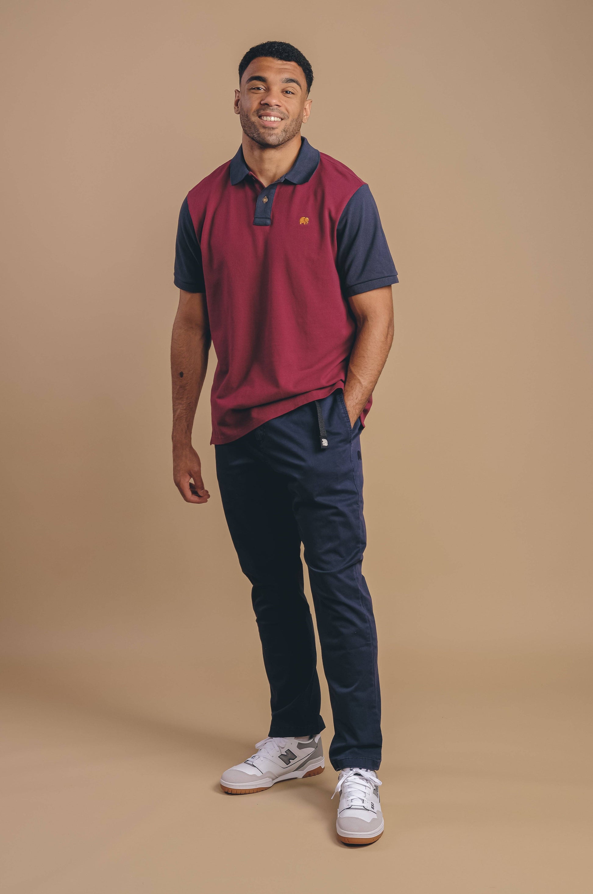 Polo color block in cotone biologico bordeaux