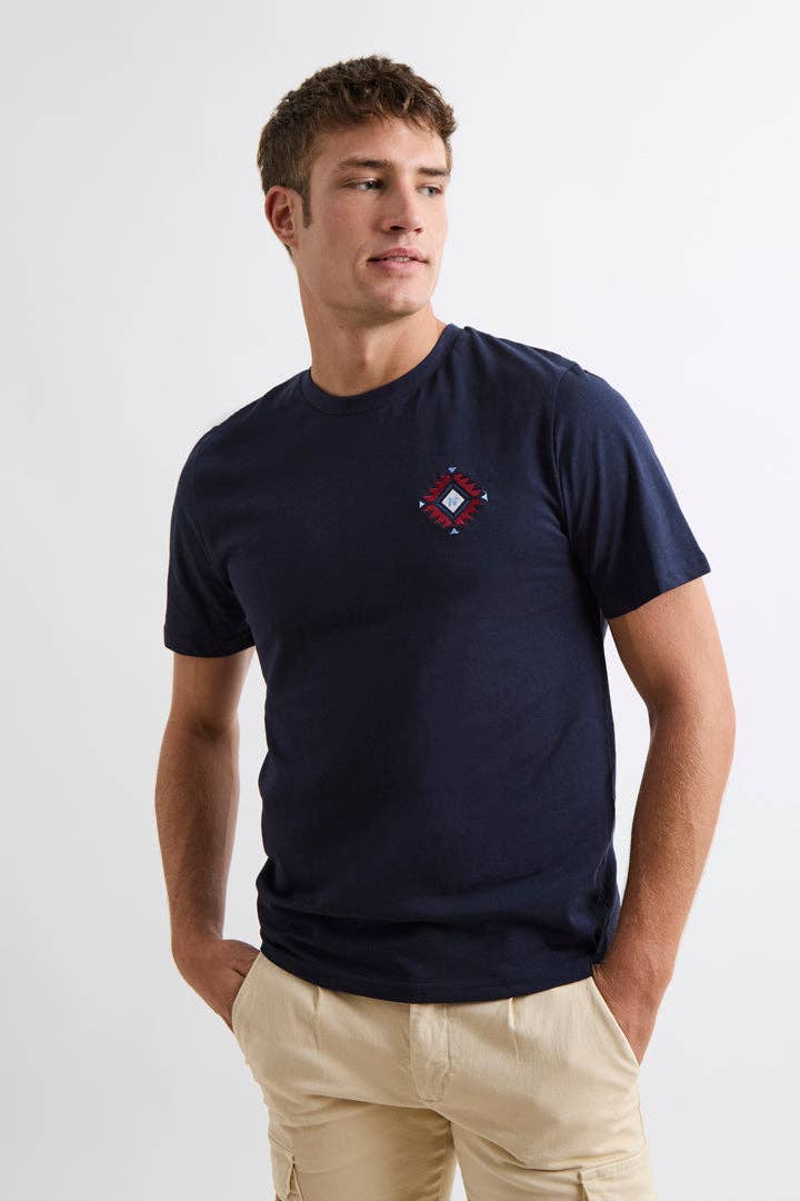 T-shirt Uomo con Stampa Etnica e Ricamo