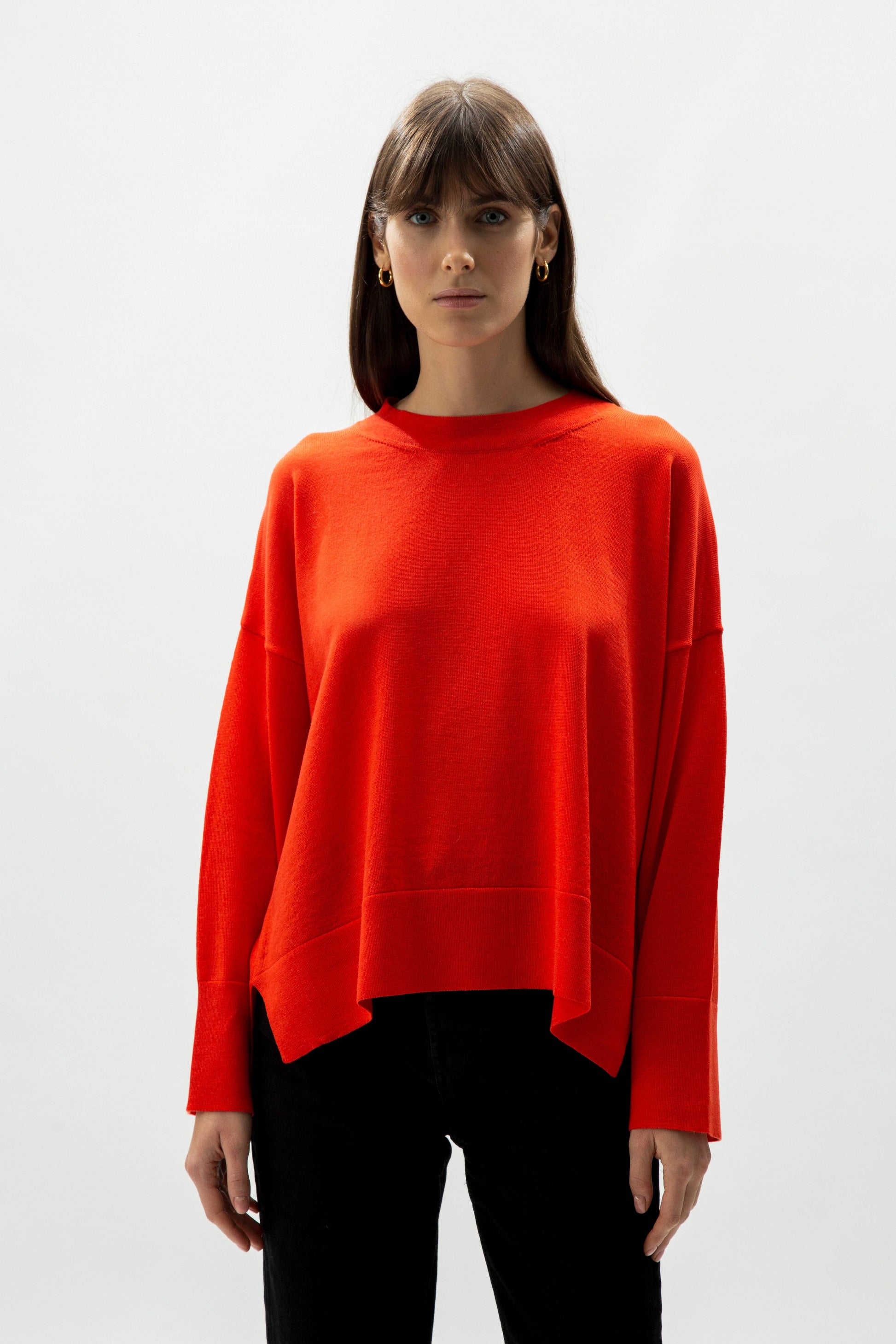 Pullover oversize girocollo in lana merino extra fine