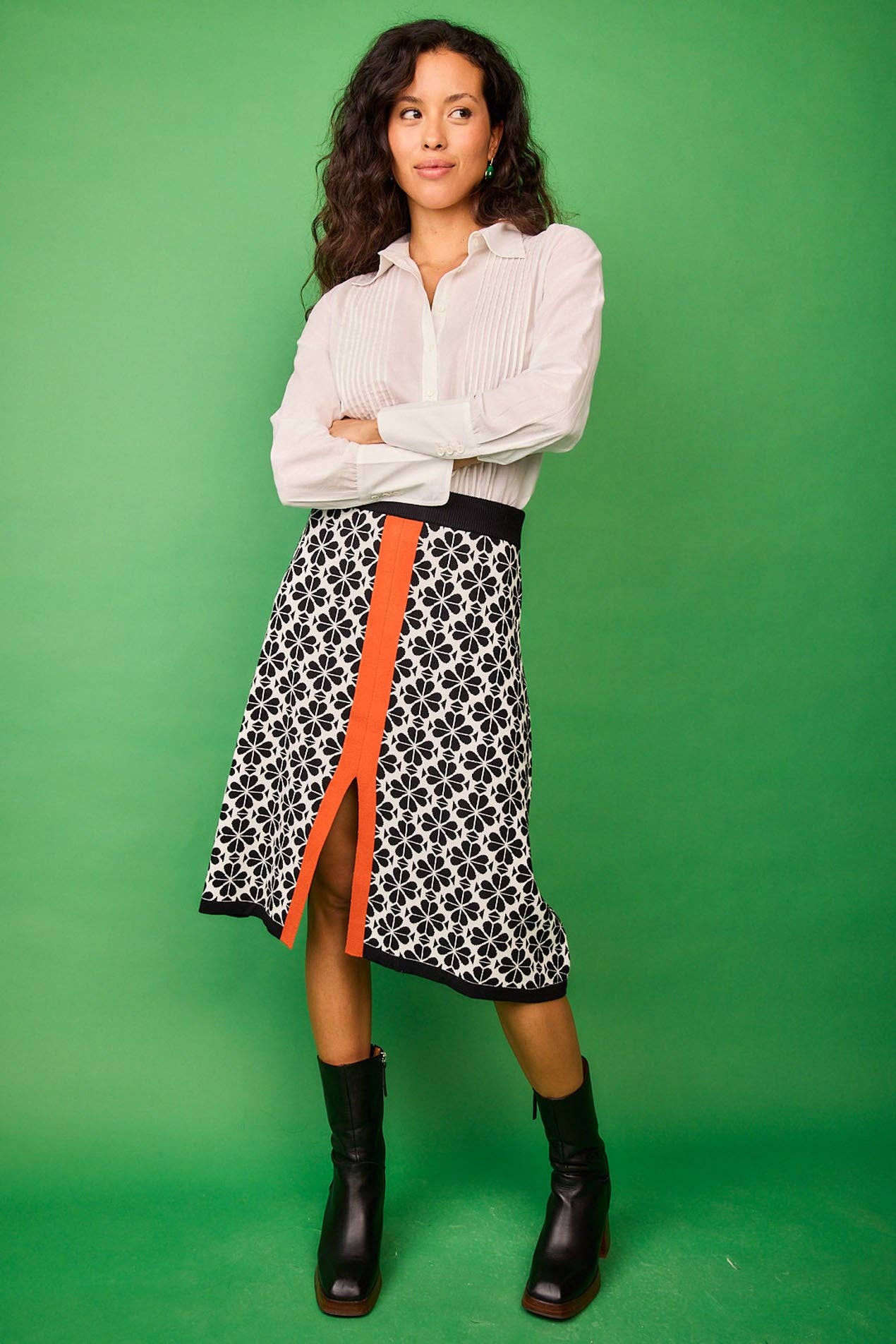Gonna midi in maglia a fiori Savia