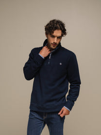 Felpa con mezza zip in misto cotone