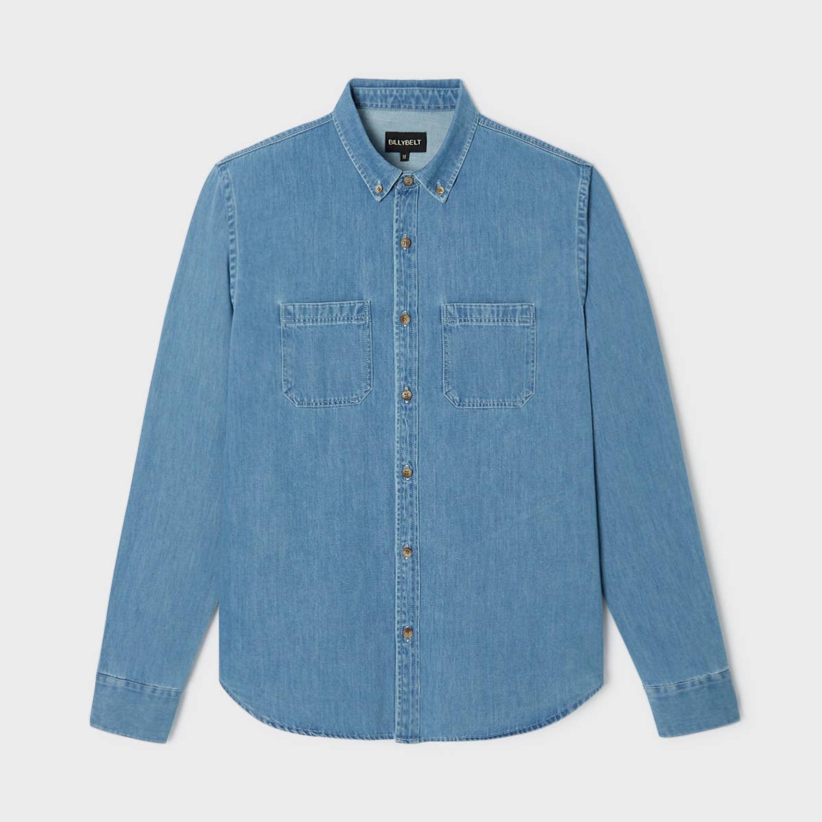 Camicia in denim leggero in cotone azzurro chiaro