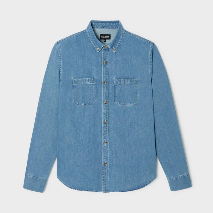 Camicia in denim leggero in cotone azzurro chiaro