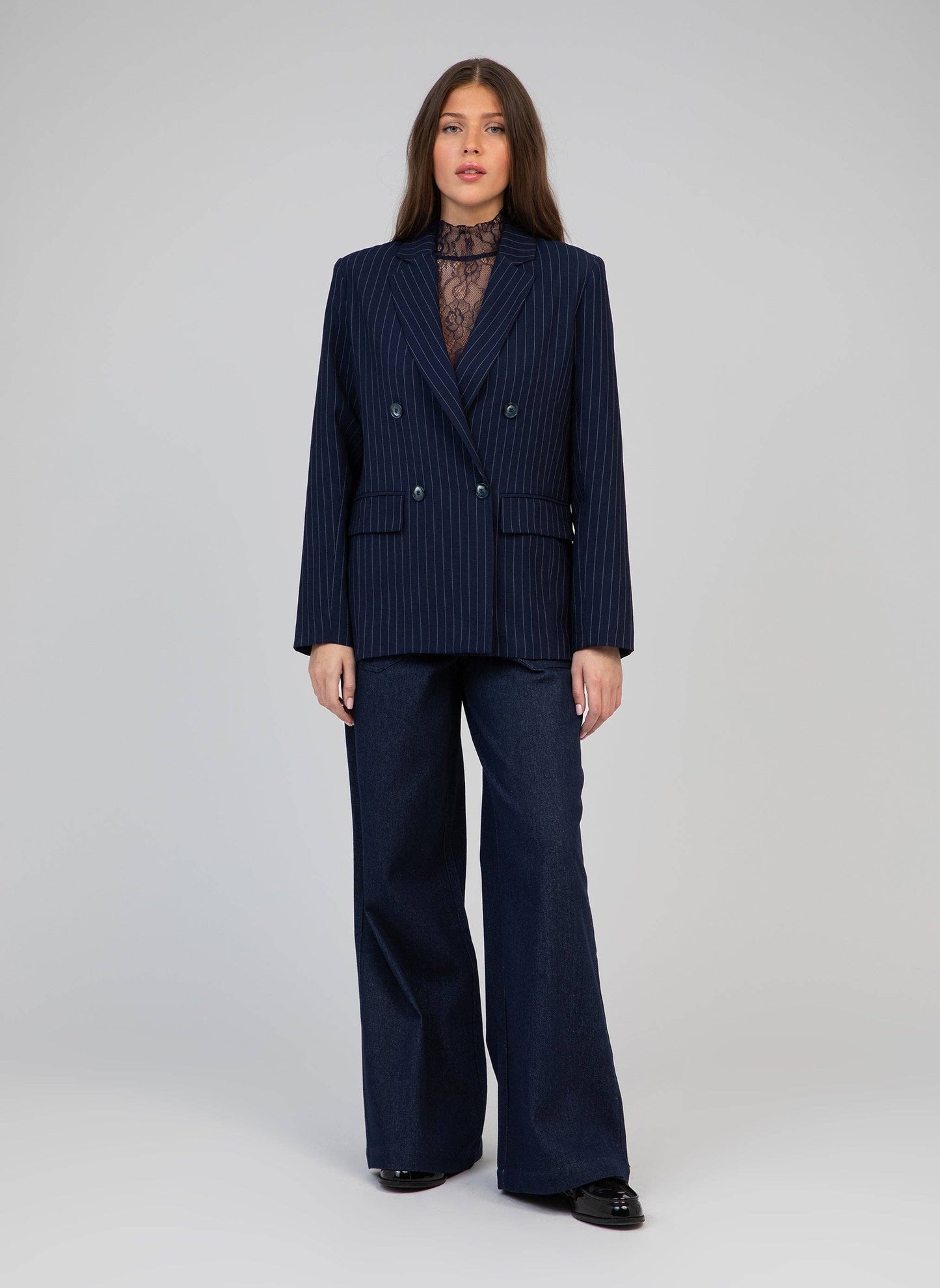 Blazer oversize gessato blu navy